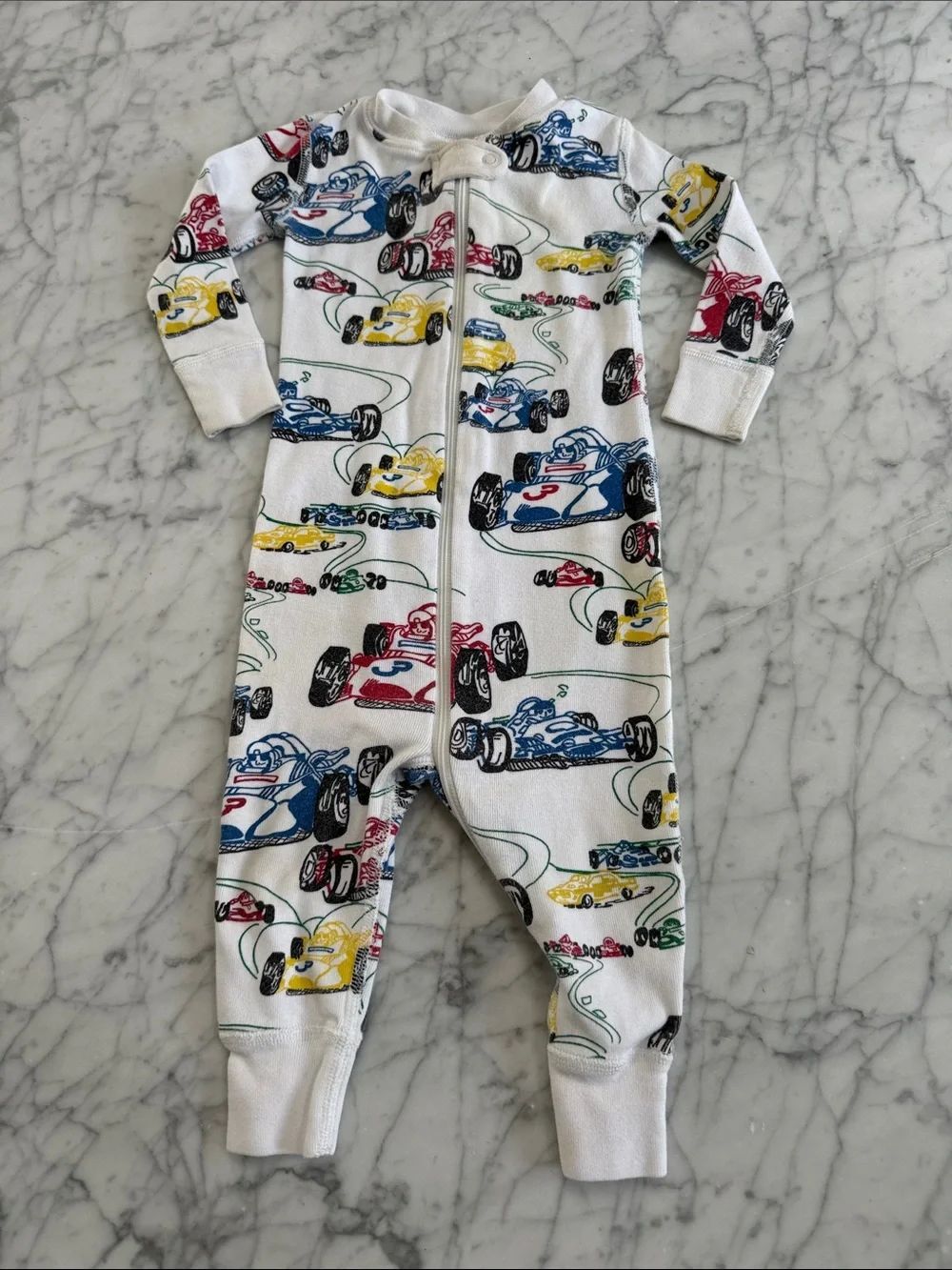 Hanna Andersson Race Car Long John Pajamas Sz 12/18 Mo Organic Cotton